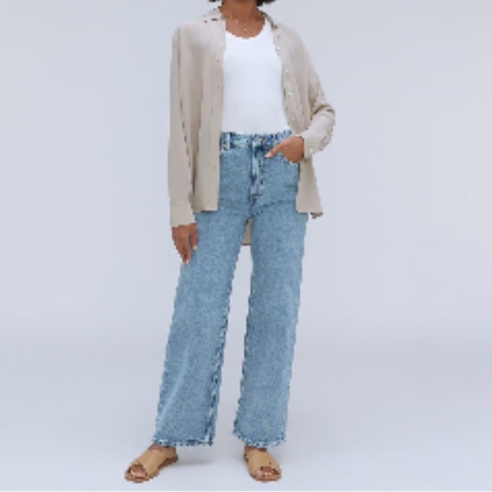 Everlane The Way High Wide Leg Flare Jeans Ankle Light Wash EUC Size 26 - Picture 1 of 7